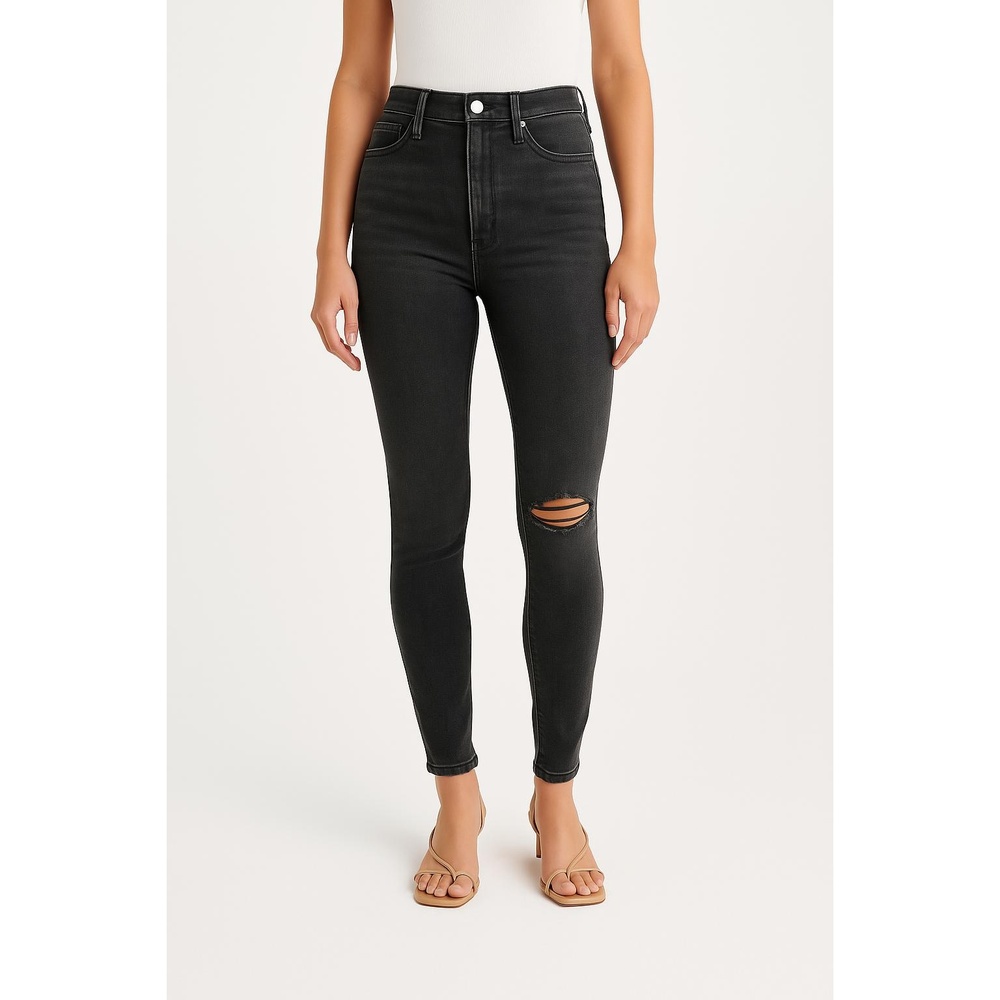 Abercrombie And Fitch Black‎ High Waisted Knee Rip Distressed Skinny Jeans 27